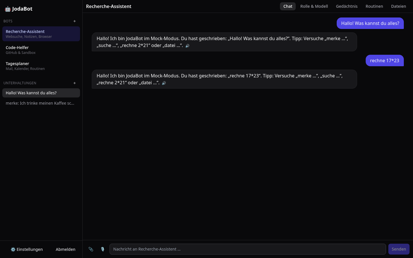 JodaBot im Browser: Chat mit einem eigenen Assistenten